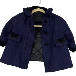 Vintage 1980s Doren Girl Coat Vintage Purplish Blue Wool Toddler Coat 18M